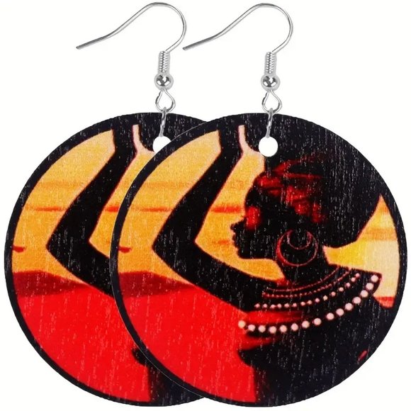20 Pairs African Totem Black Beauty Pattern Round Dangle Earrings - Picture 6 of 11